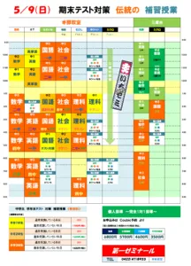 ５／９（日）伝統の中間テスト対策　日曜特訓　ＰＡＲＴ（２）　※参加者募集
